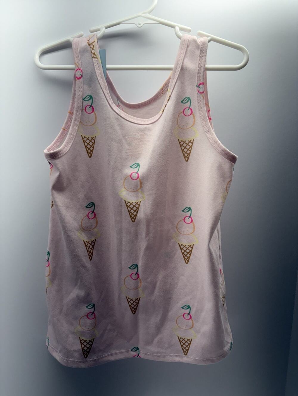 Cat & Jack Girls Pink Sleeveless Tank Top Ice Cream Graphic Scoop Neck M (8)